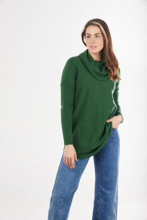 ESSENTIAL CURVED HEM COWL NECK PULLOVER