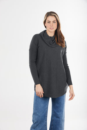 ESSENTIAL CURVED HEM COWL NECK PULLOVER