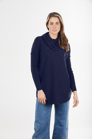 ESSENTIAL CURVED HEM COWL NECK PULLOVER