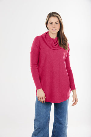 ESSENTIAL CURVED HEM COWL NECK PULLOVER