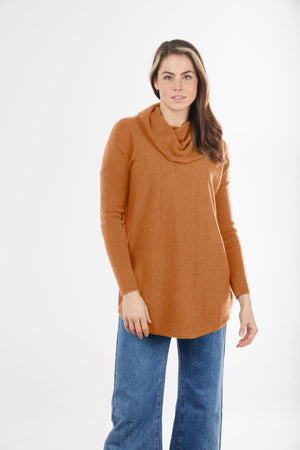 ESSENTIAL CURVED HEM COWL NECK PULLOVER