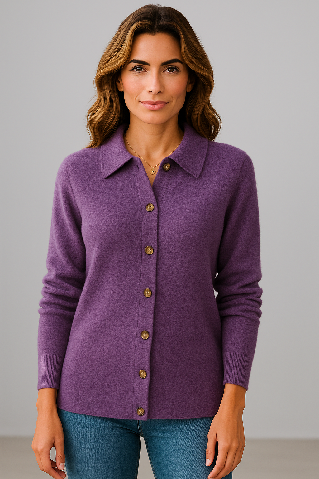 KNIT-ON AUSTRALIA Pure Merino Wool Collared Cardigan