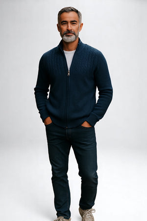 ANSETT GOLD FULL ZIP HALF CABLED WiTH LINED POCKETS