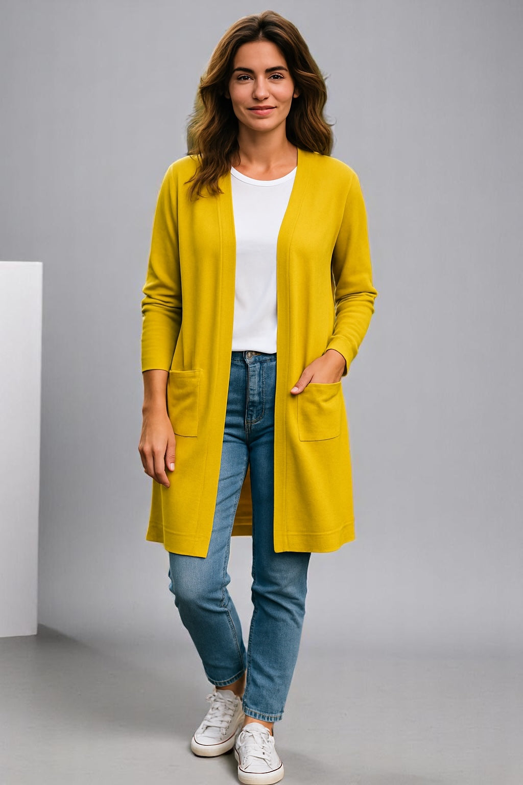 Longline Cardigan with pockets Pure merino wool Machine washable