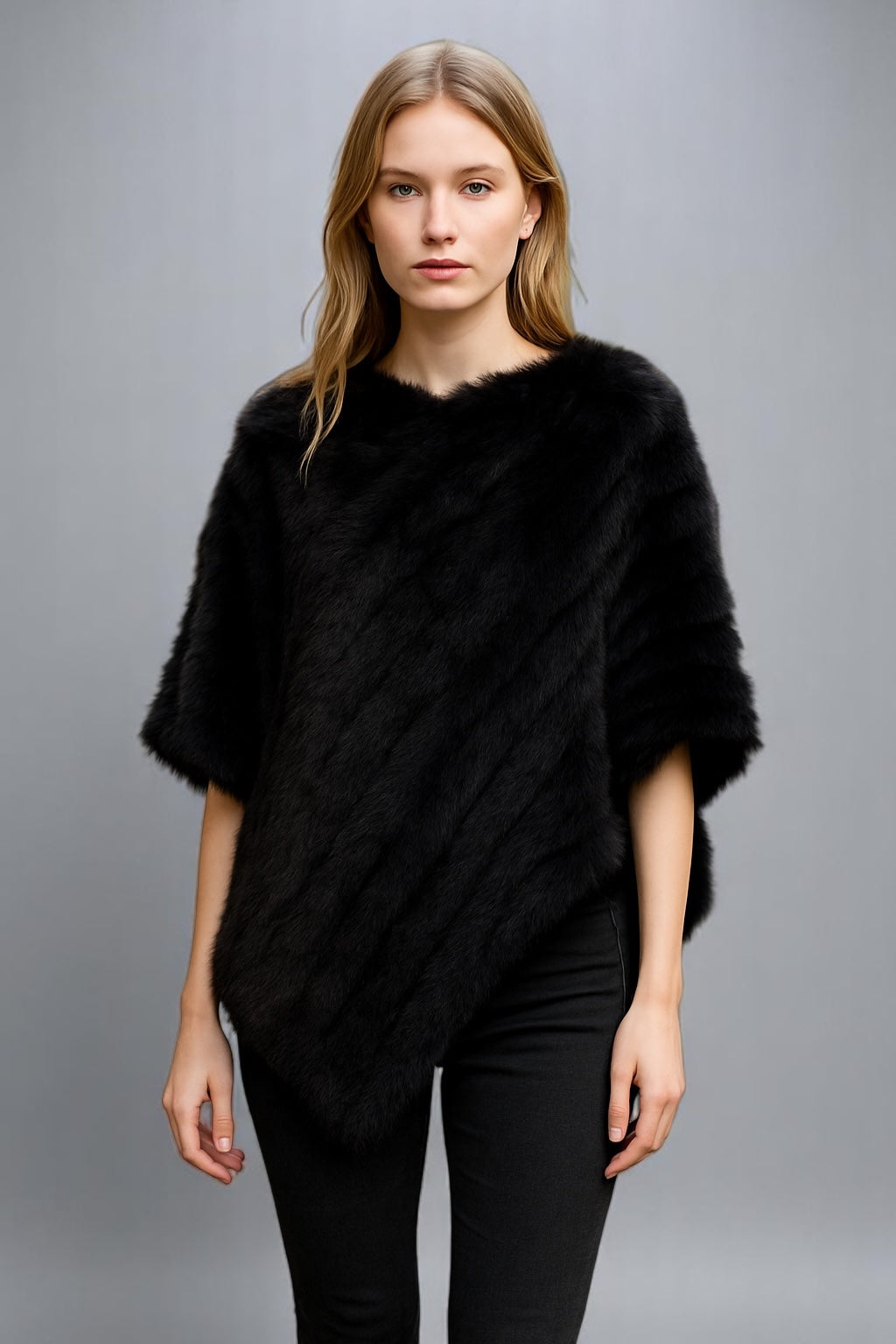 Angora Fur Knitted Natural Fur Poncho