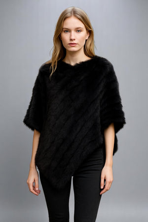 Angora Fur Knitted Natural Fur Poncho