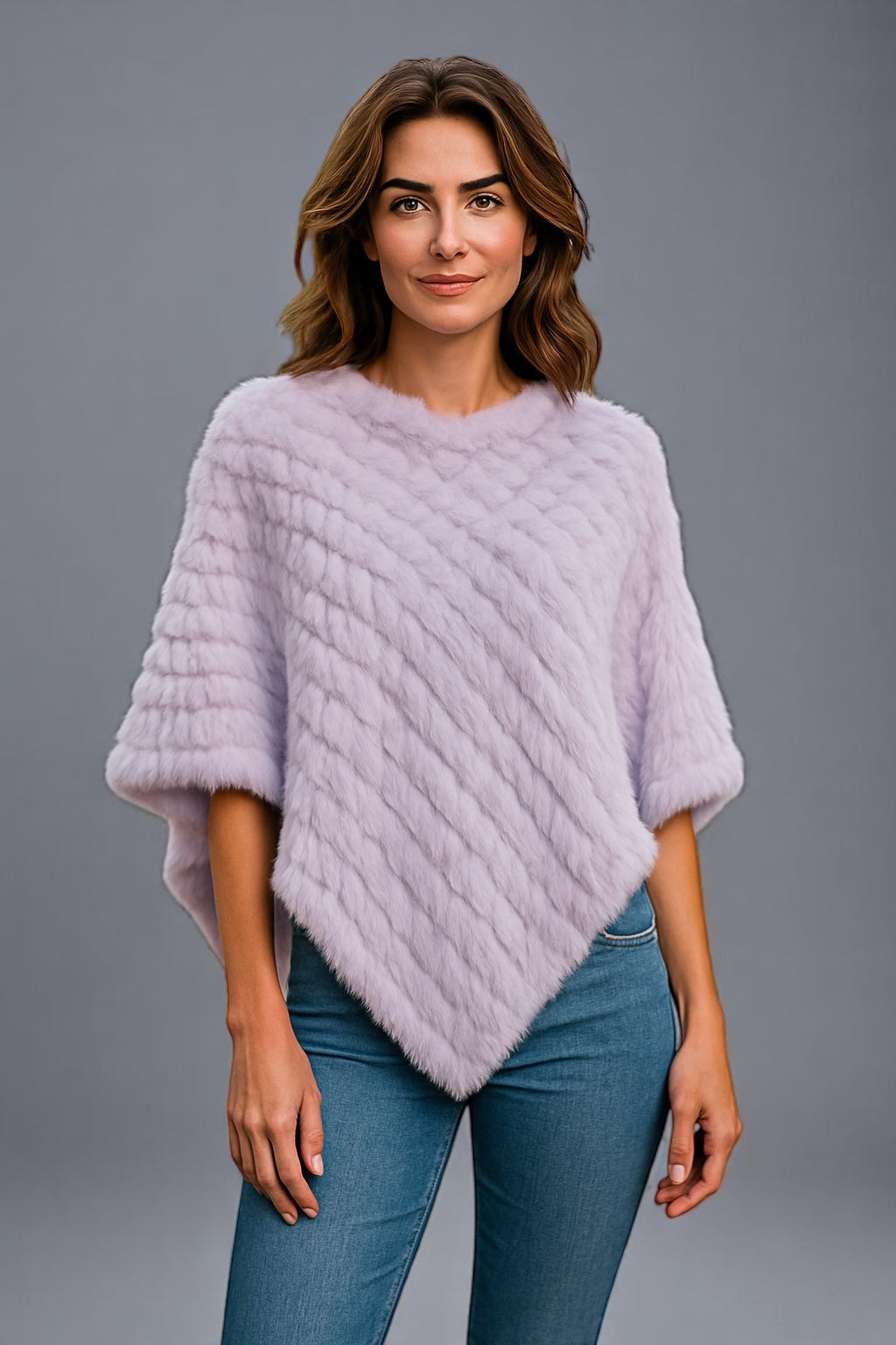 Angora Fur Knitted Natural Fur Poncho