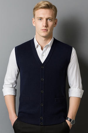 Pure wool Cardigan Vest With Pockets