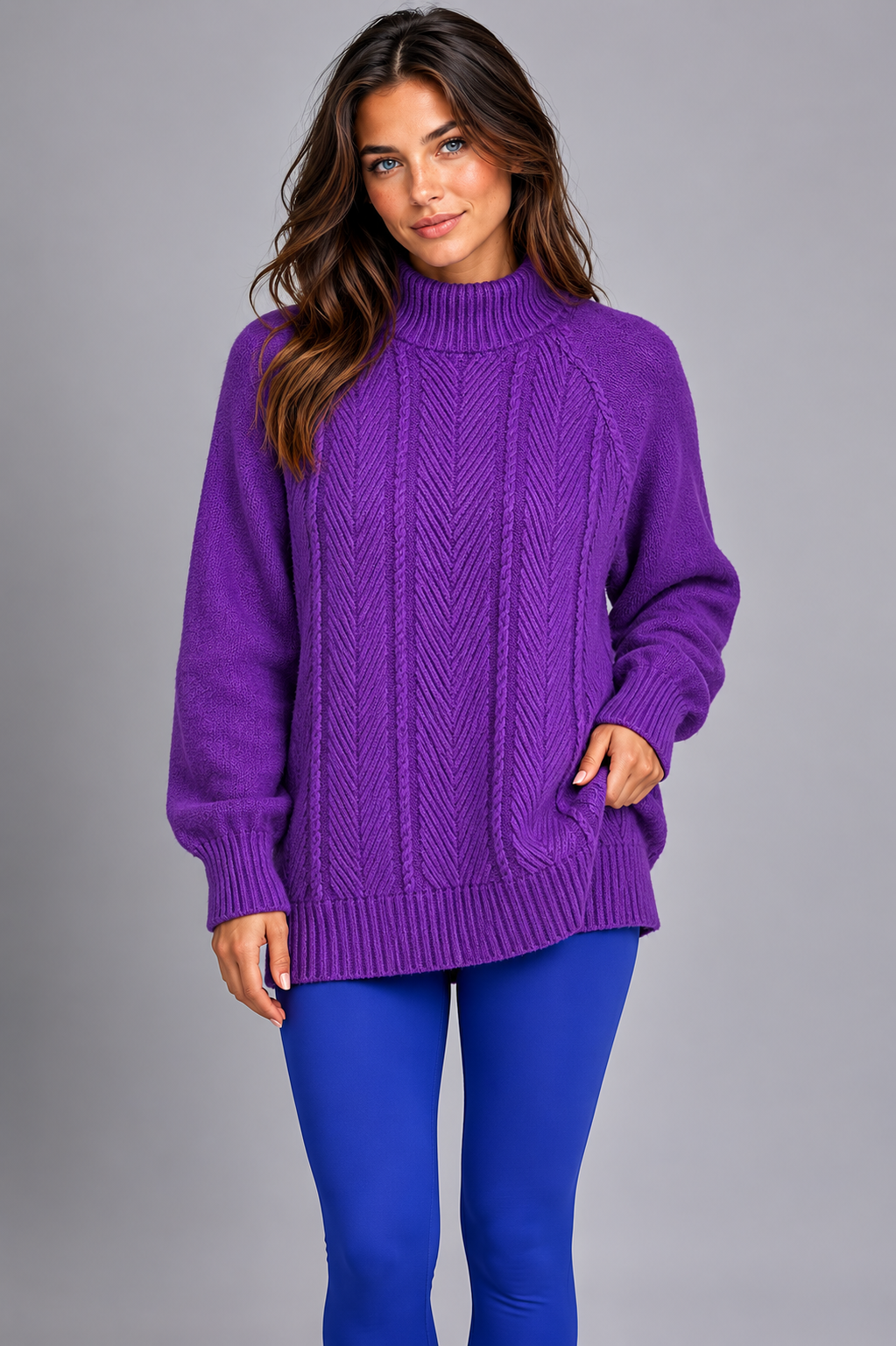Pure Cashmere Cabled Mock Neck