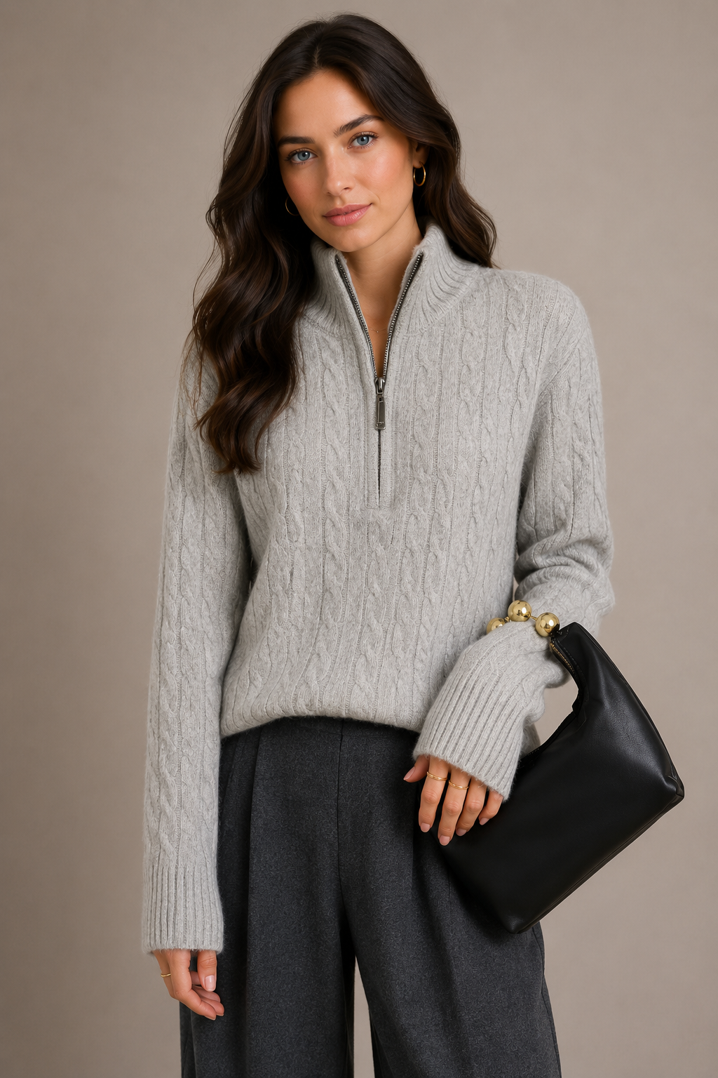 Pure Merino Wool Half Zip Cable Pullover