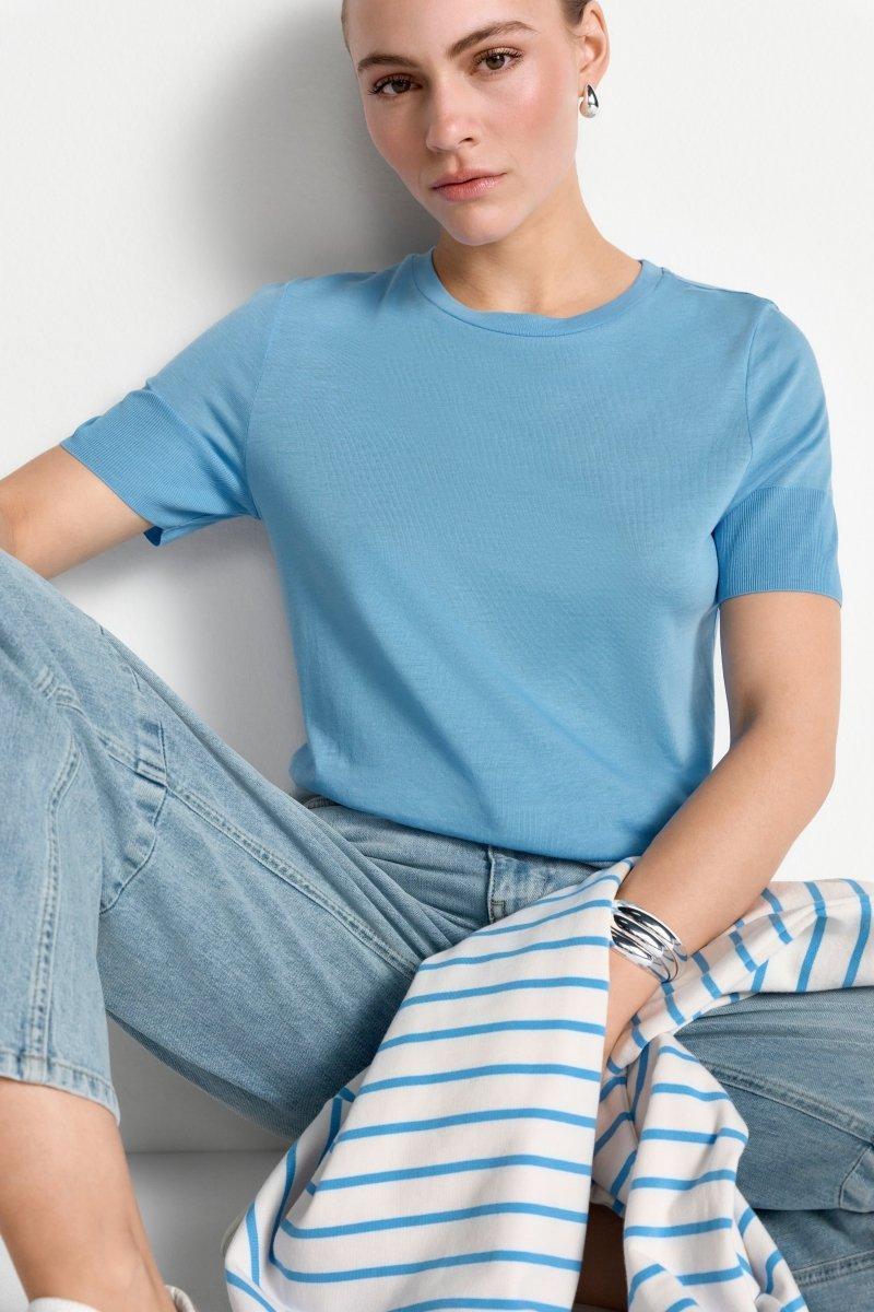 RICH & ROYAL T-SHIRT WITH RIBBED CUFFS