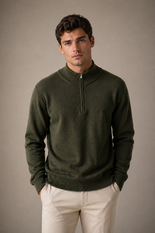 1/4 ZIP PULLOVER WITH RIB BASQUE