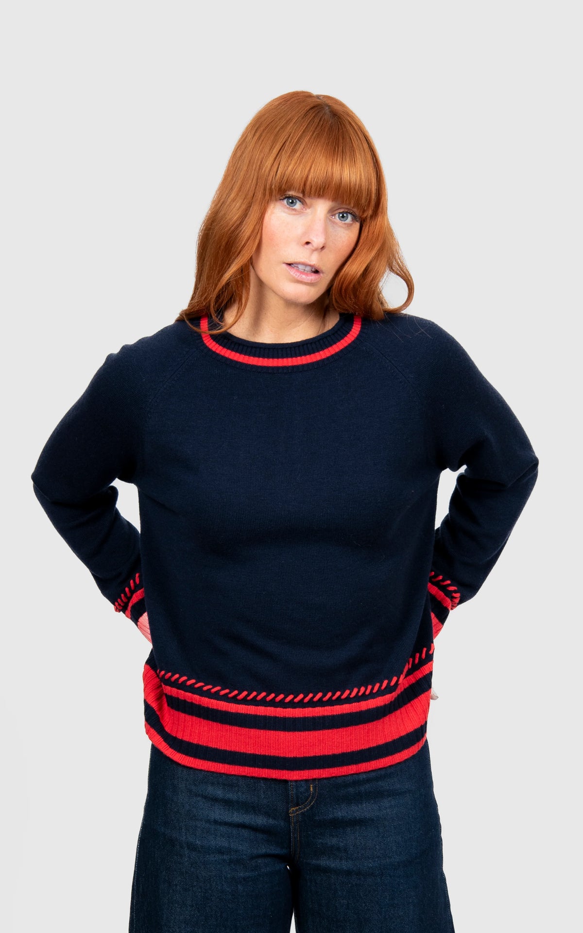 Bridge & Lord - Stripe Trim Raglan Pullover, view 7