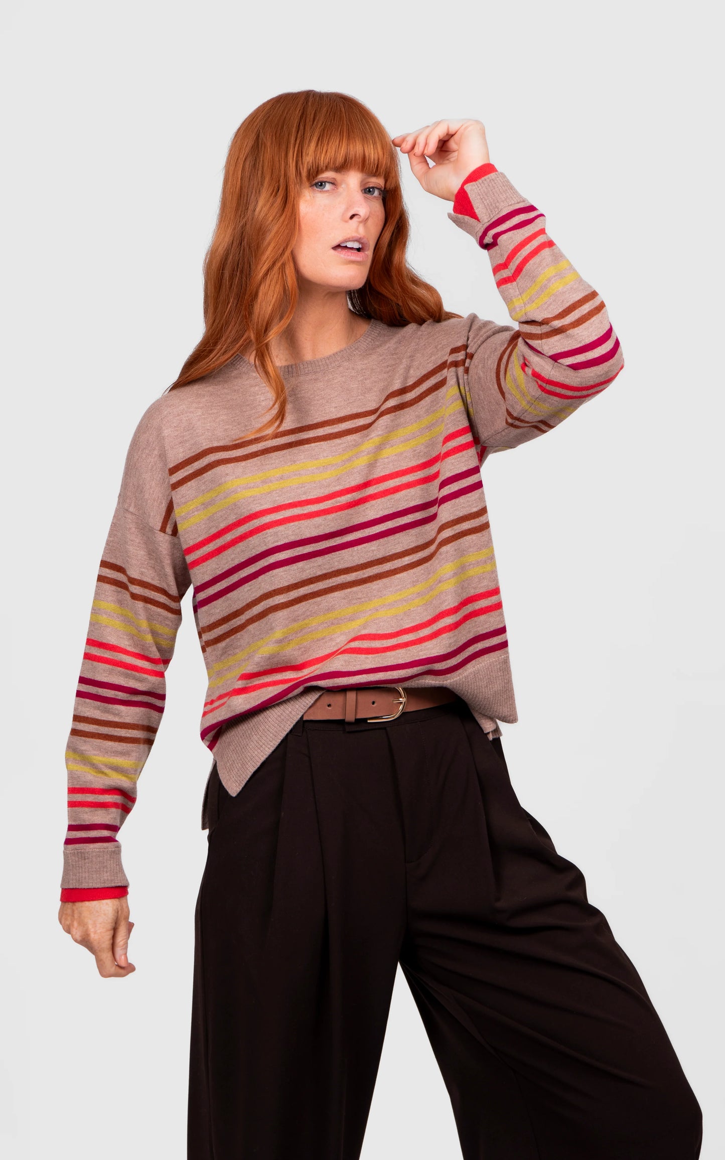 Multi Stripe Pullover with Fashion Sleeves Bridge & Lord Cashmere / Merino
