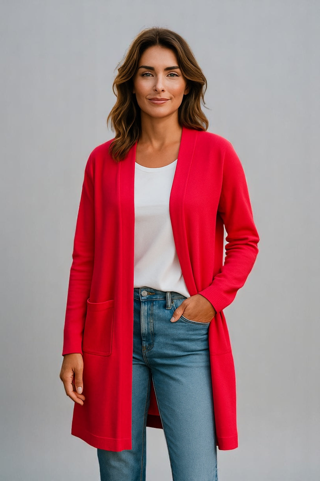 Longline Cardigan with pockets Bella knitwear Pure merino wool Machine washable