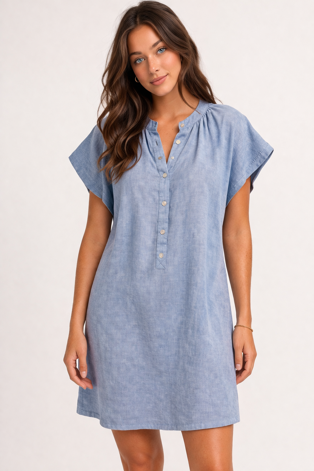 BELLA DAHL CAP SLEEVE HENLEY MINI DRESS