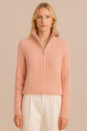 Pure Merino Wool Half Zip Cable Pullover
