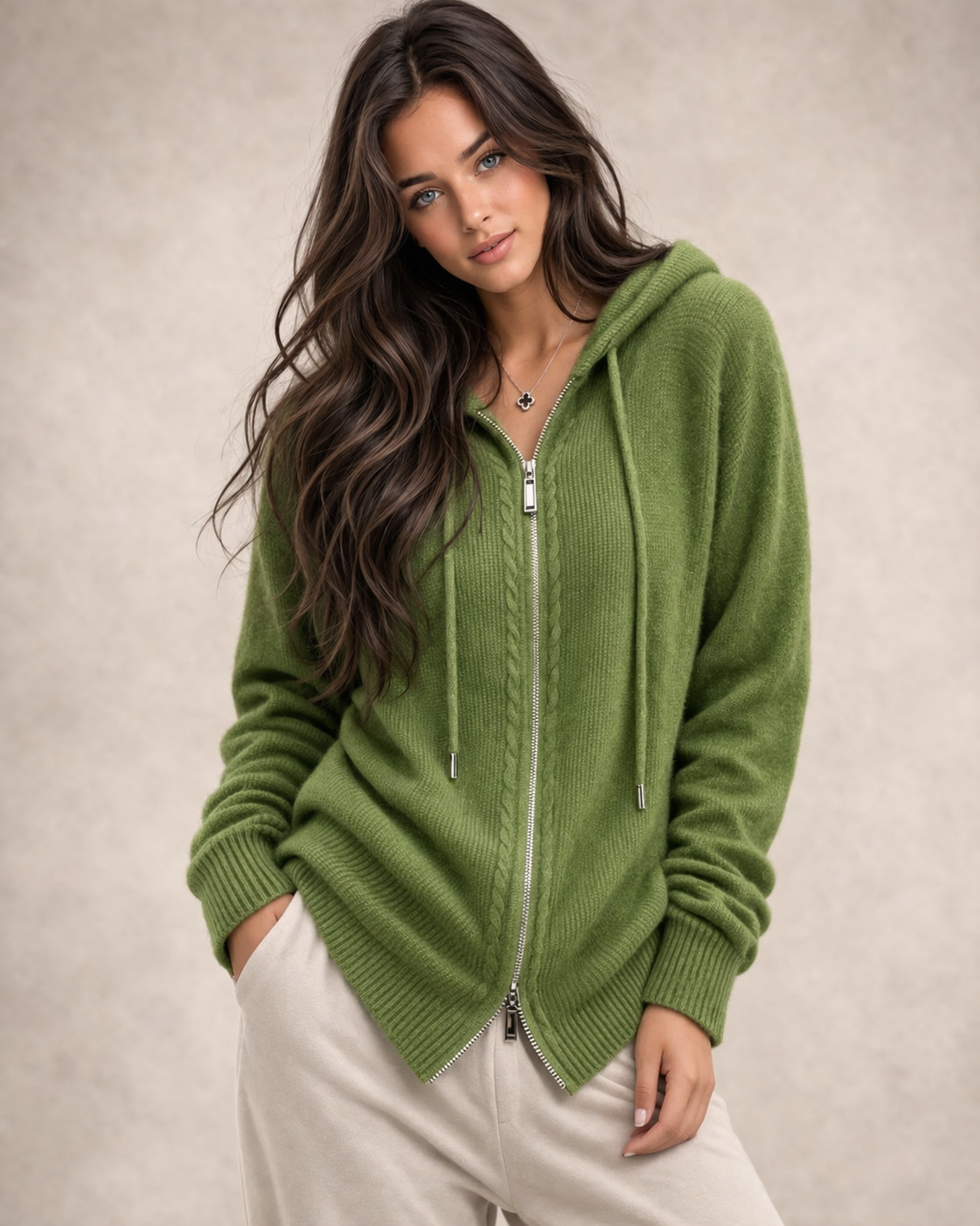 Pure cashmere two way Full zip hoodie No pockets