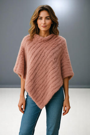 Angora Fur Knitted Natural Fur Poncho