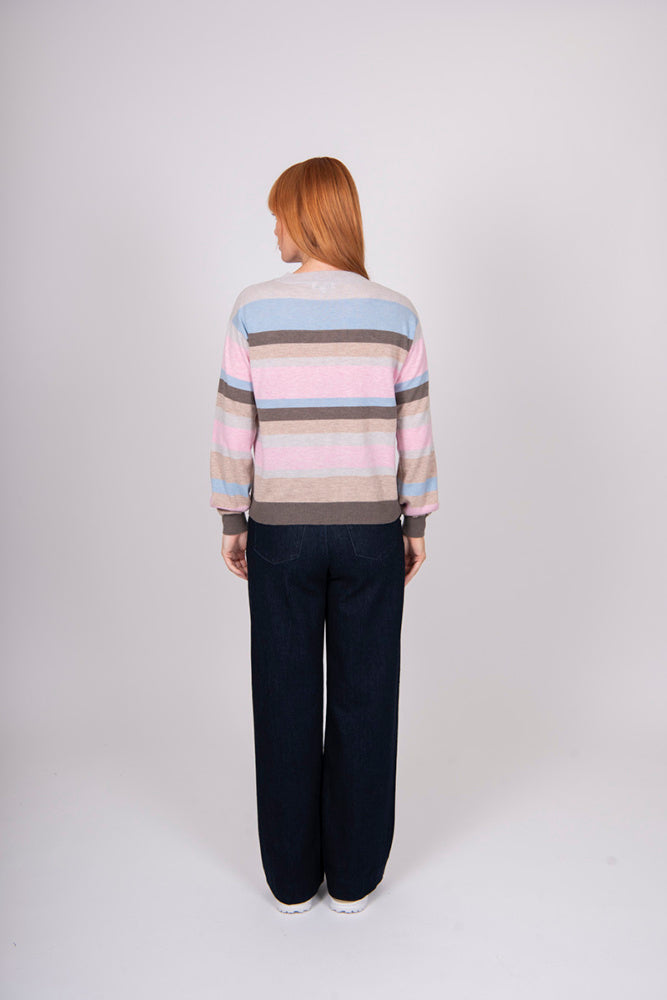 Multi Stripe Pullover with Fashion Sleeves Bridge & Lord Cashmere / Merino