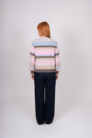Multi Stripe Pullover with Fashion Sleeves Bridge & Lord Cashmere / Merino