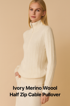 Pure Merino Wool Half Zip Cable Pullover