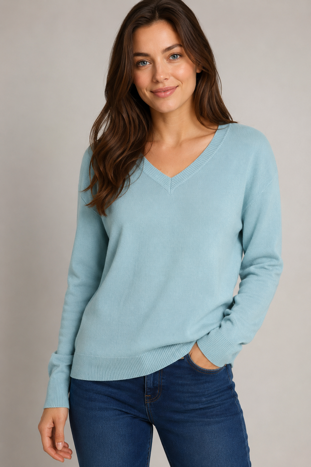 Pure Cotton V Neck Pullover Only S Left, knitwear at Knit-On Australia