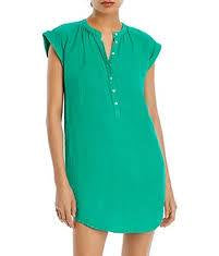 BELLA DAHL CAP SLEEVE HENLEY MINI DRESS