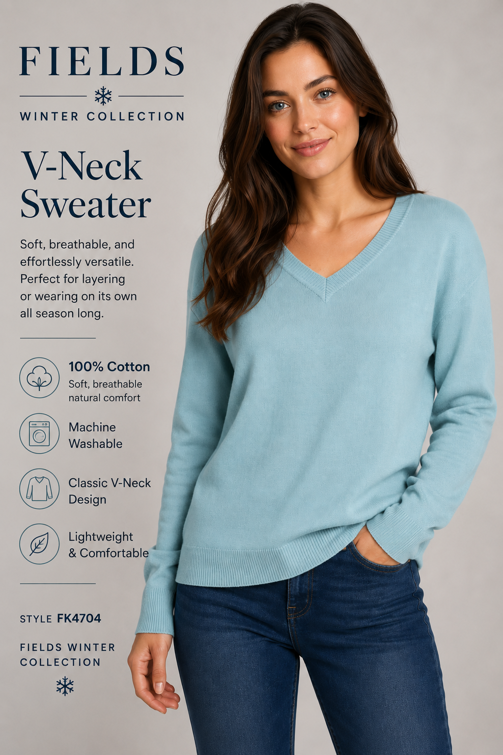 PURE COTTON V NECK PULLOVER ONLY S LEFT