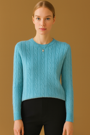 Pure Wool Cabled Crew Neck Knit on Australia