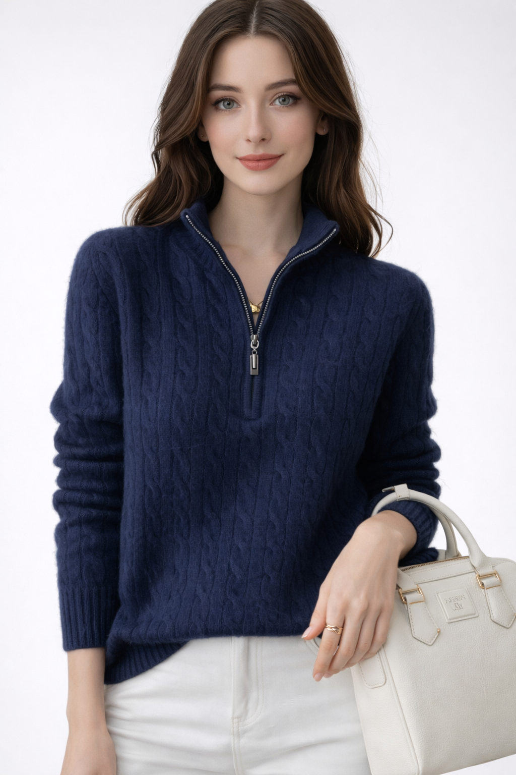 Pure Merino Wool Half Zip Cable Pullover