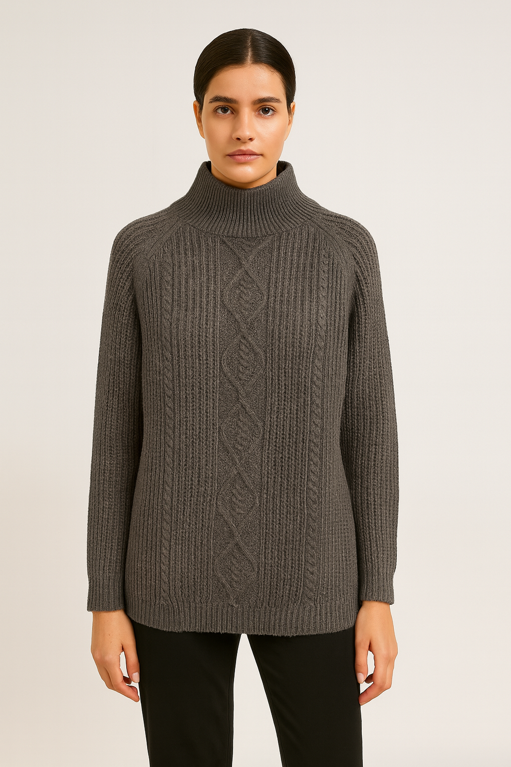 Mock Neck Cable Knit Sweater