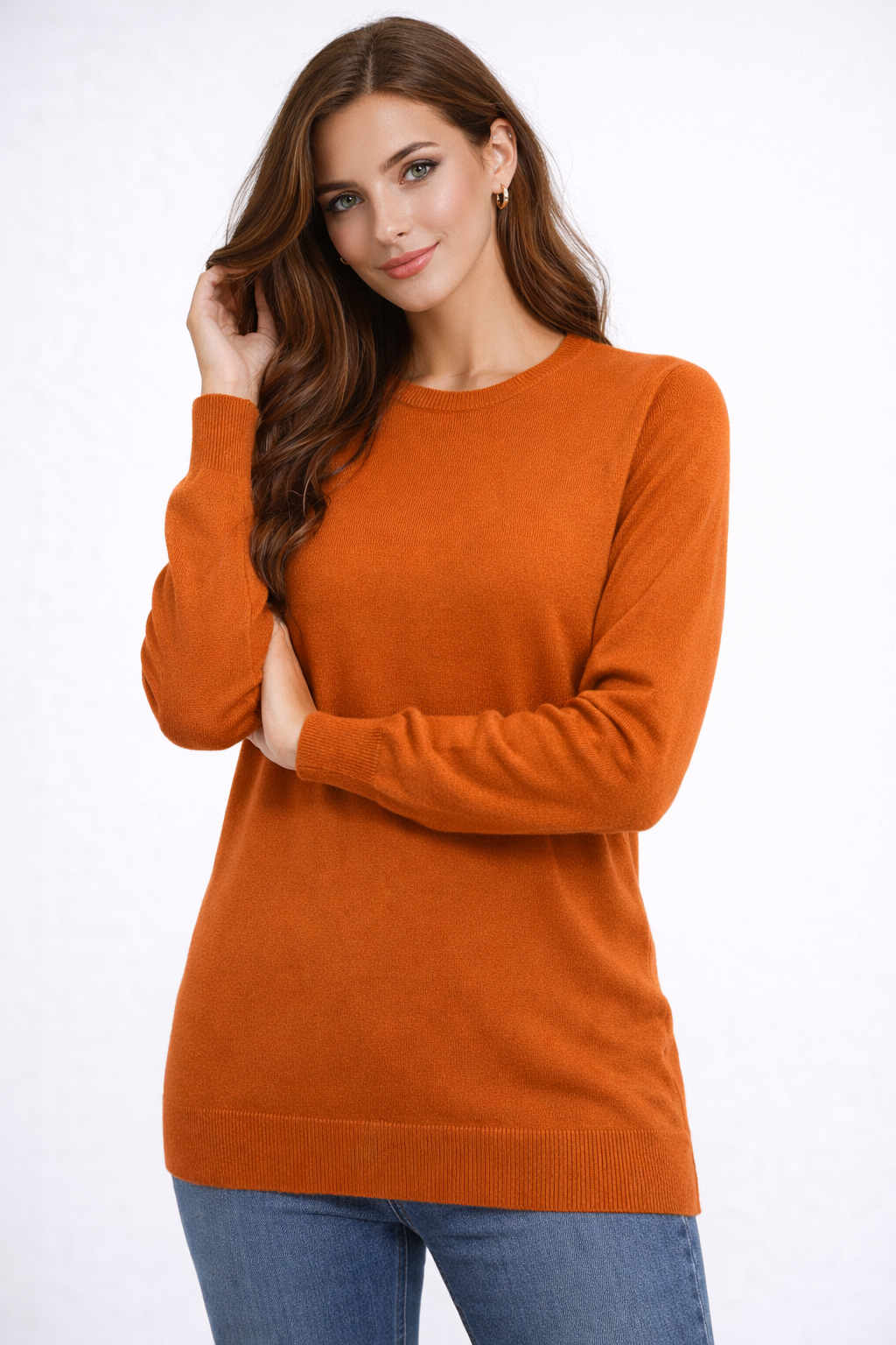 LONG PURE MERINO FINE KNIT ESSENTIAL CREW PULLOVER