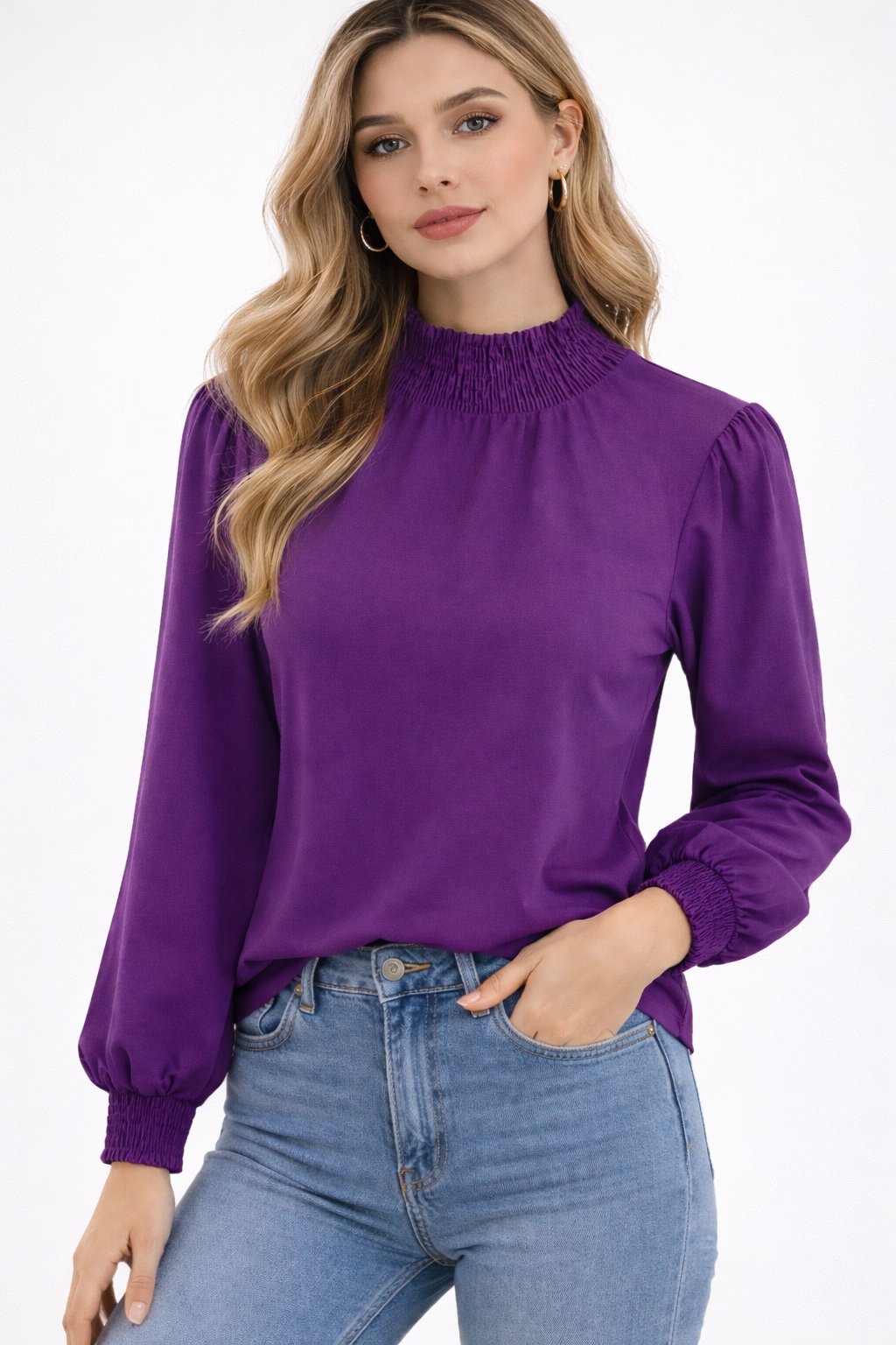 RICH & ROYAL WHITE BLOUSE WITH RUFFLED COLLAR