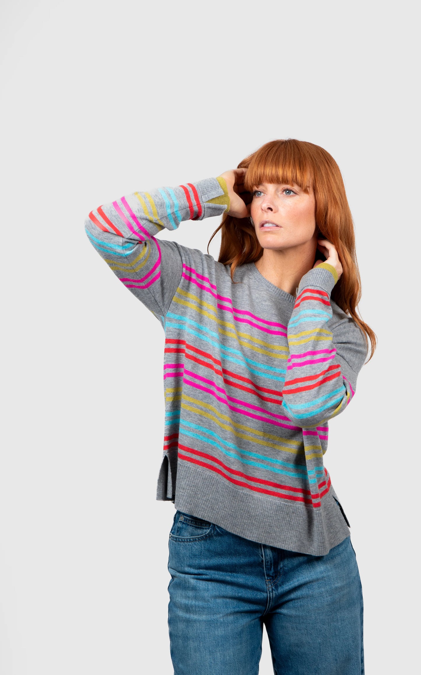 Multi Stripe Pullover with Fashion Sleeves Bridge & Lord Cashmere / Merino
