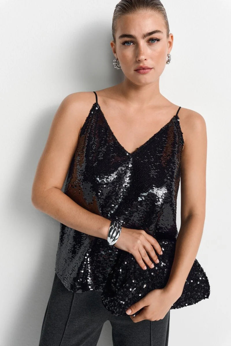 RICH & ROYAL SEQUIN TOP WITH SPAGHETTI STRAPS