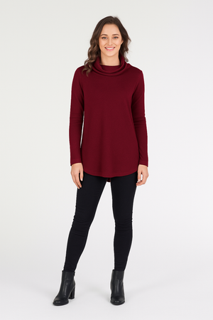 ESSENTIAL CURVED HEM COWL NECK PULLOVER