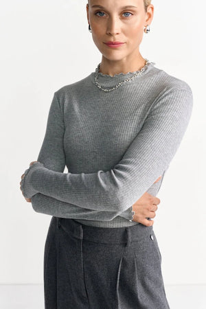 RICH & ROYAL RIBBED RUFFLED NECK LONG SLEEVE MADE IN PORTUGAL