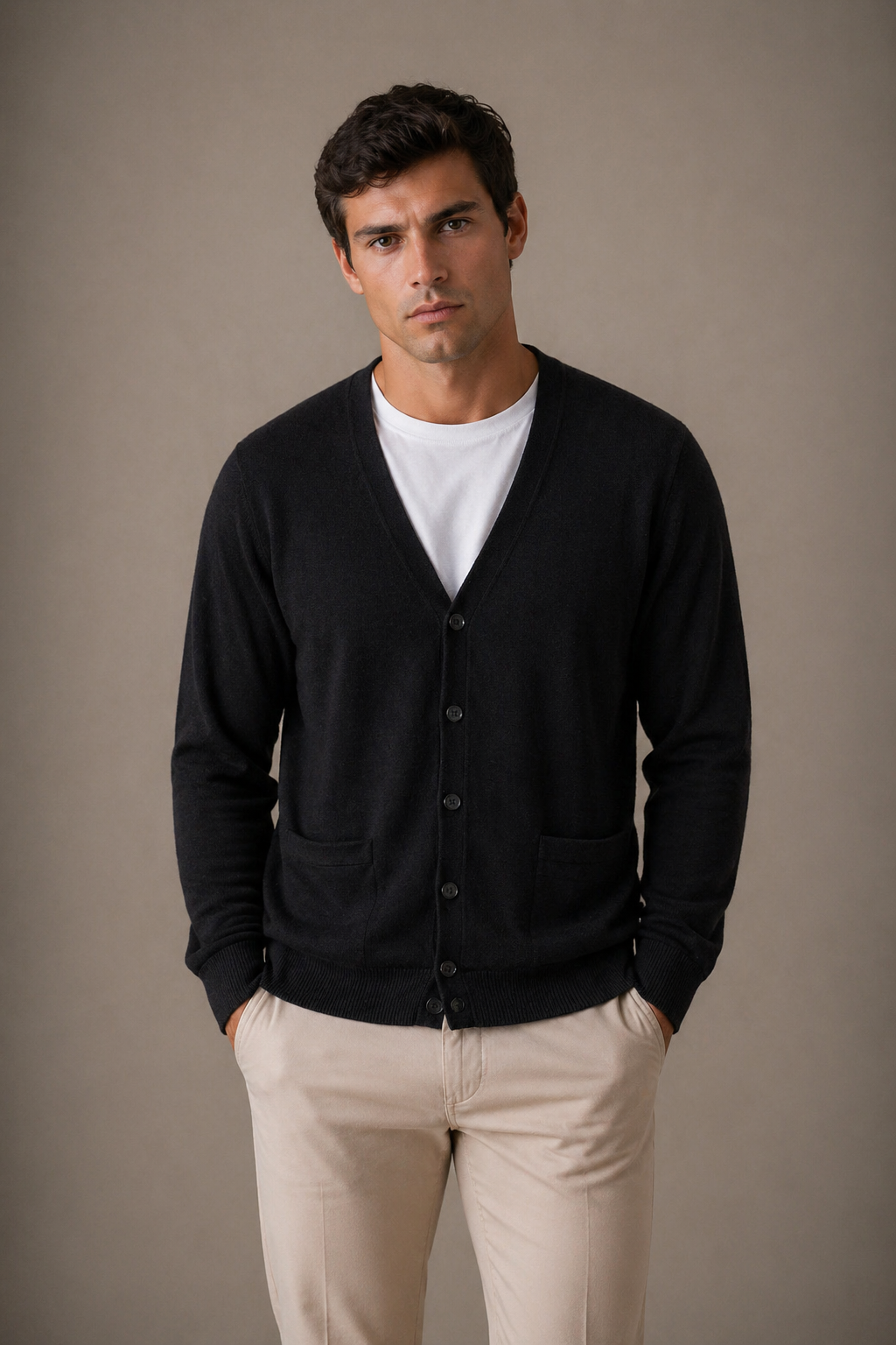 FIELDS PURE MERINO CARDIGAN WITH POCKETS RIB BASQUE