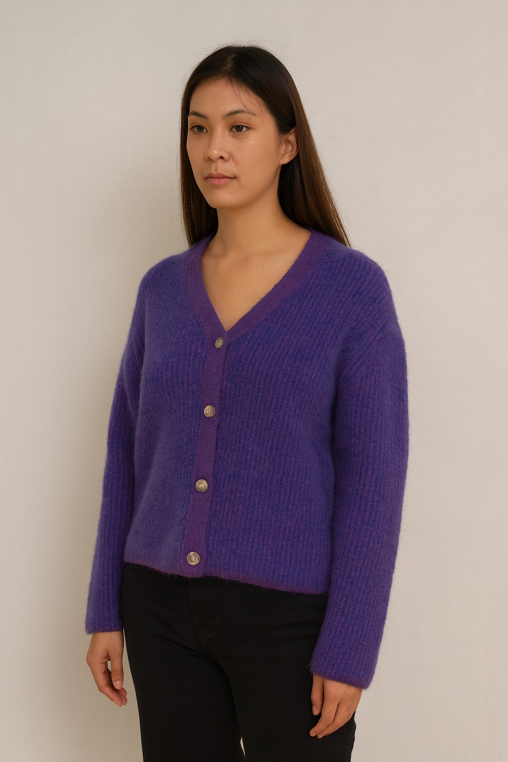 V-Neck Cardigan –Two Tone