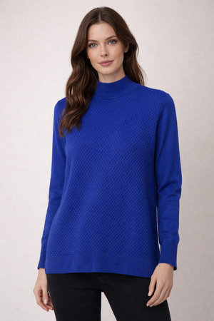 Mock Neck Sweater – Honeycomb Pattern Body with Plain Sleeves Pure Wool only S left