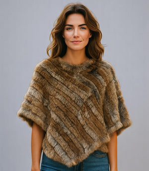 Angora Fur Knitted Natural Fur Poncho