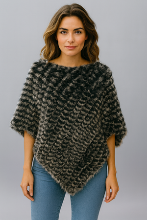 Angora Fur Knitted Natural Fur Poncho