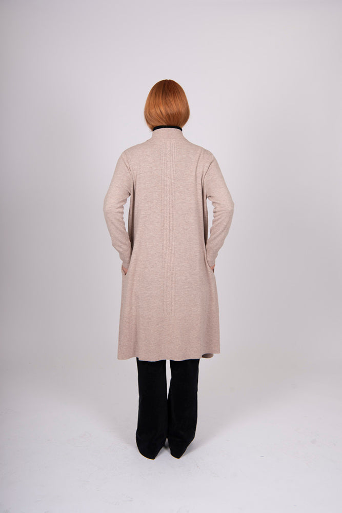 LONG LINE CABLE RIB TRIM CARDIGAN