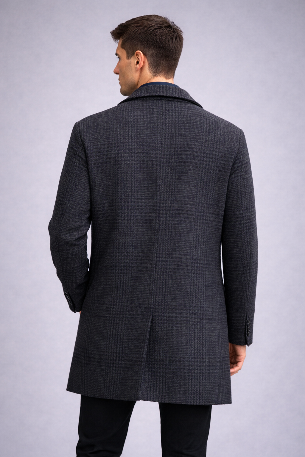 BLOIS OVERCOAT NAVY GREY CHECKED PATTERN HECHTER PARIS