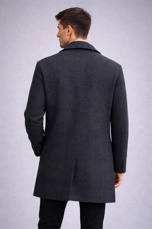 BLOIS OVERCOAT NAVY GREY CHECKED PATTERN HECHTER PARIS
