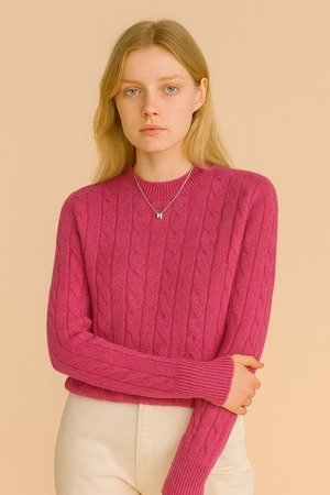 Pure Wool Cabled Crew Neck Knit on Australia