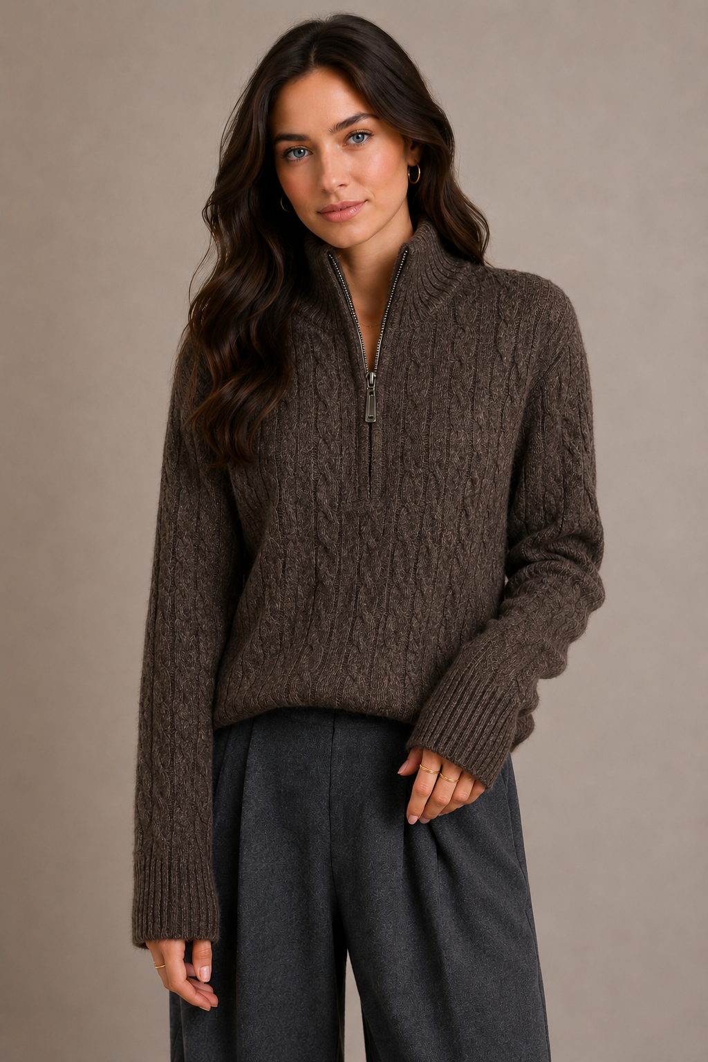 Pure Cashmere Cable 1/4 Zip Pullover