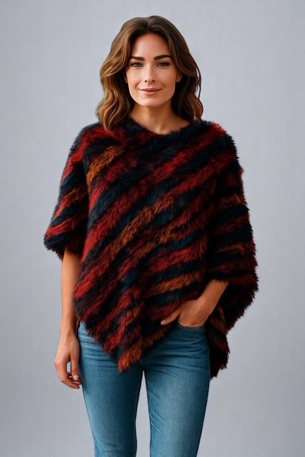 Luxury Angora Fur Colourful Poncho