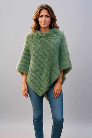 Angora Fur Knitted Natural Fur Poncho